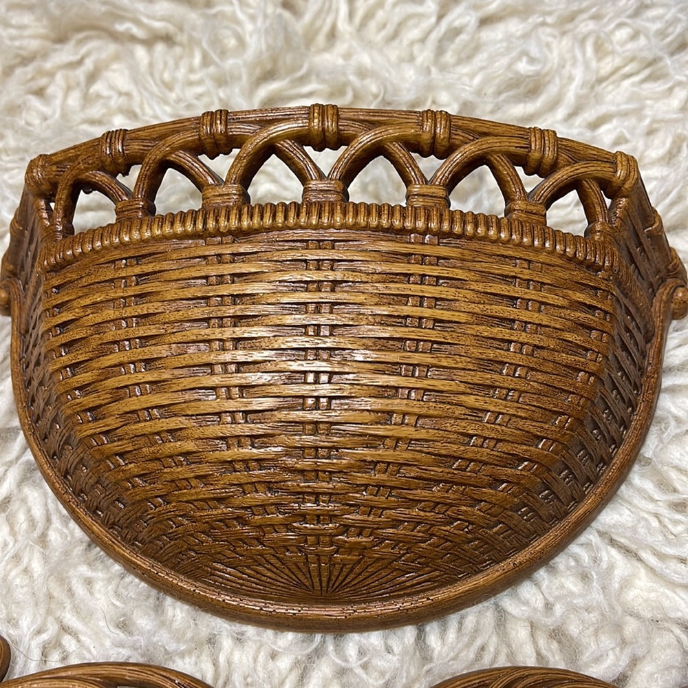 Vintage Homco Resin Wood Wicker Wall Pocket For Gallery Wall